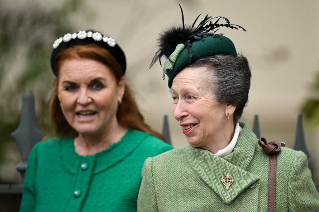 Sarah Ferguson (L) and Britain's Princess Anne have a laugh together