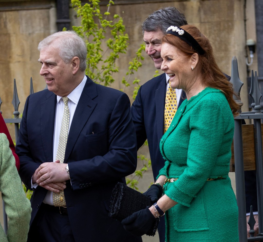 Sarah Ferguson smiles as she stands beside her ex-husband Prince Andrew
