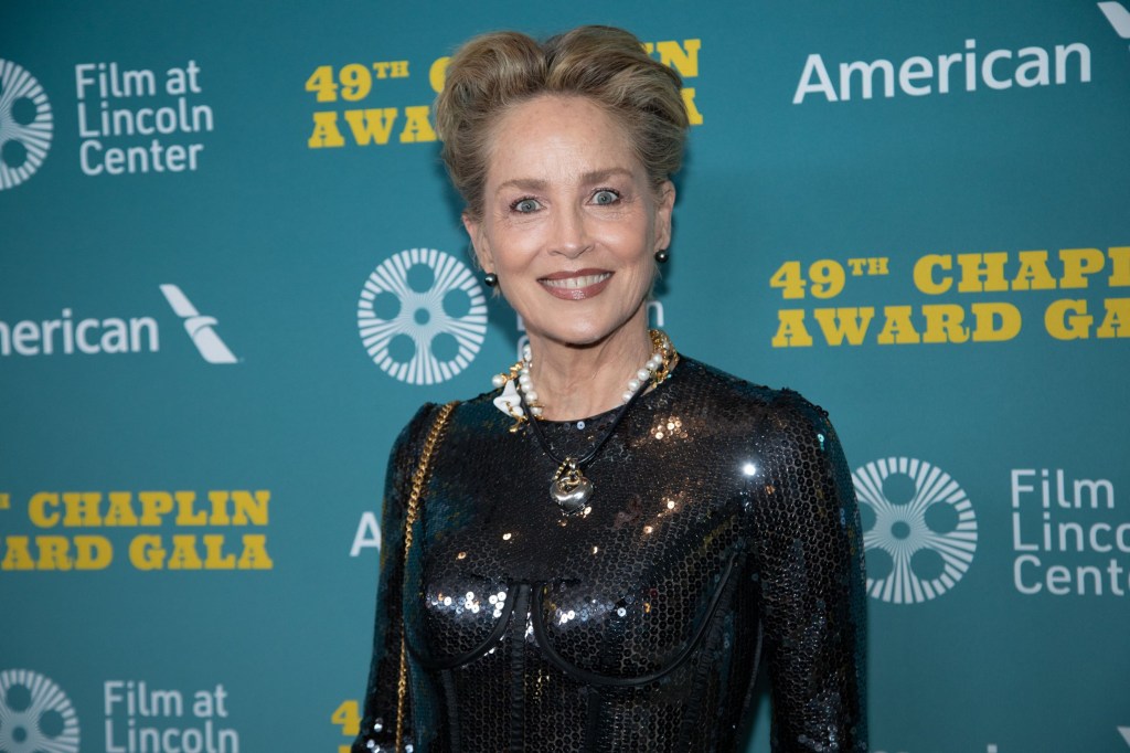 Sharon Stone arrives on the red carpet at the 49th Chaplin Awards
