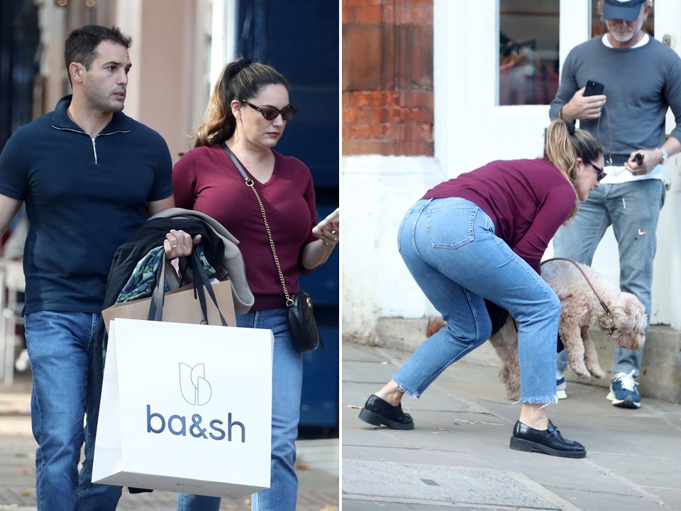 Kelly Brook with her husband Jeremy Parisi walking past Daniel Craig