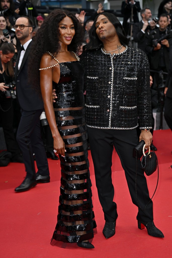 Naomi Campbell and Law Roach dressed in black at the Furiosa premiere red carpet 