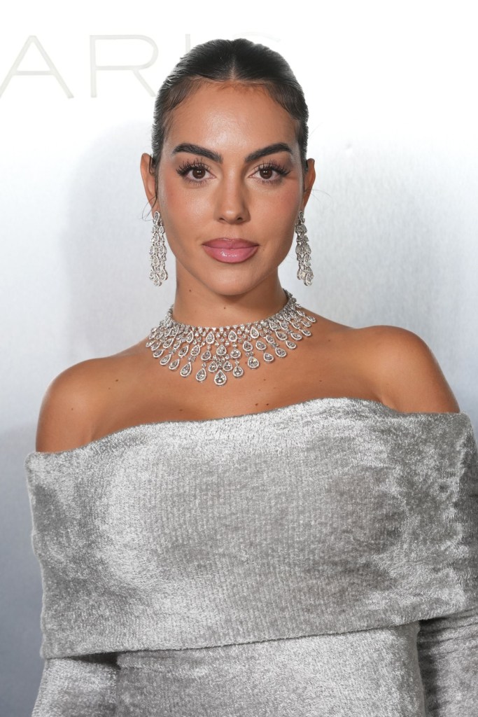 Georgina Rodriguez wearing a lilac gown and diamond jewellery at a red carpet event