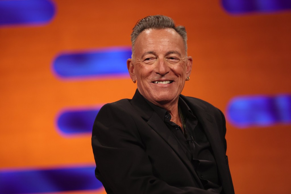 Bruce Springsteen smiles during the filming for the Graham Norton Show at BBC Studioworks 6 Television Centre