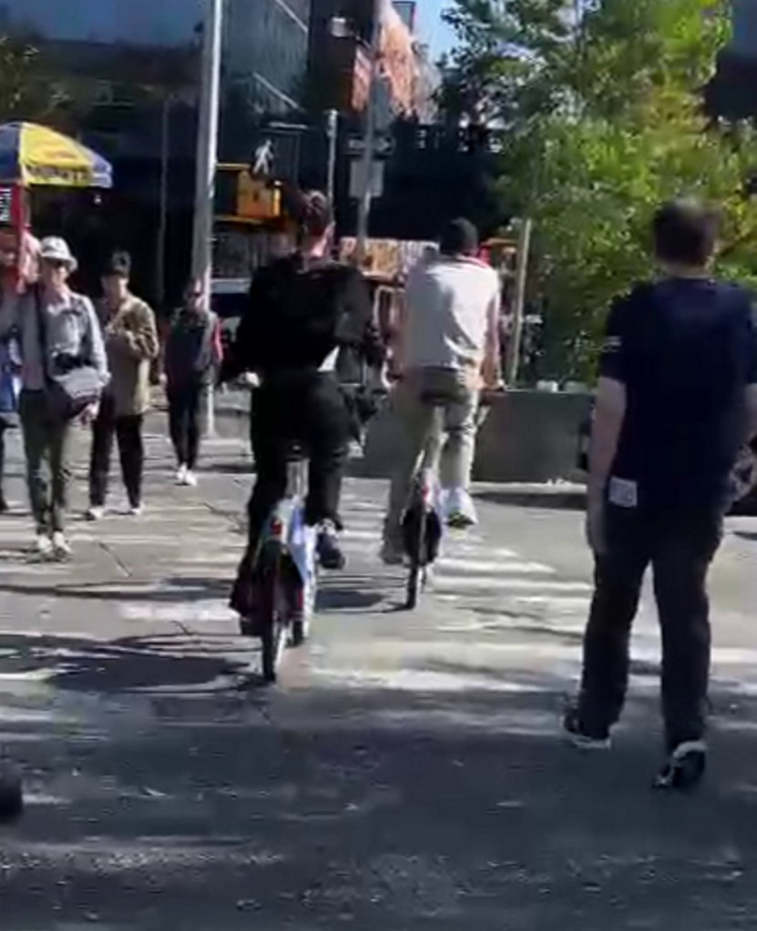 Leonardo DiCaprio cycling through New York City with Vittoria Ceretti